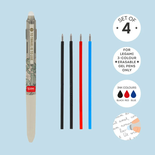 LEGAMI SET 4 REFILL ERASABLE PEN 0.5 - Per Penna Gel Cancellabile A 3 Colori