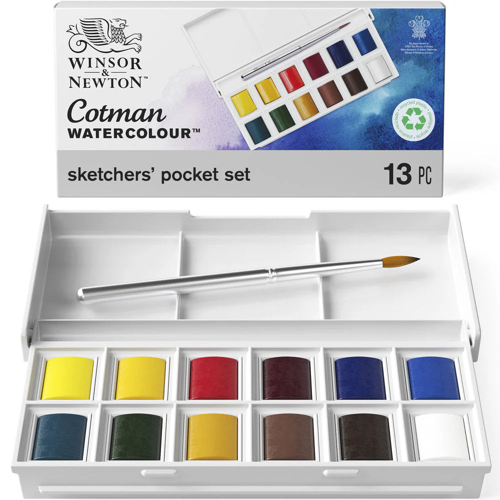 WINSOR & NEWTON COTMAN WATERCOLOURS -Set Tascabile Degli Sketchers 13pz