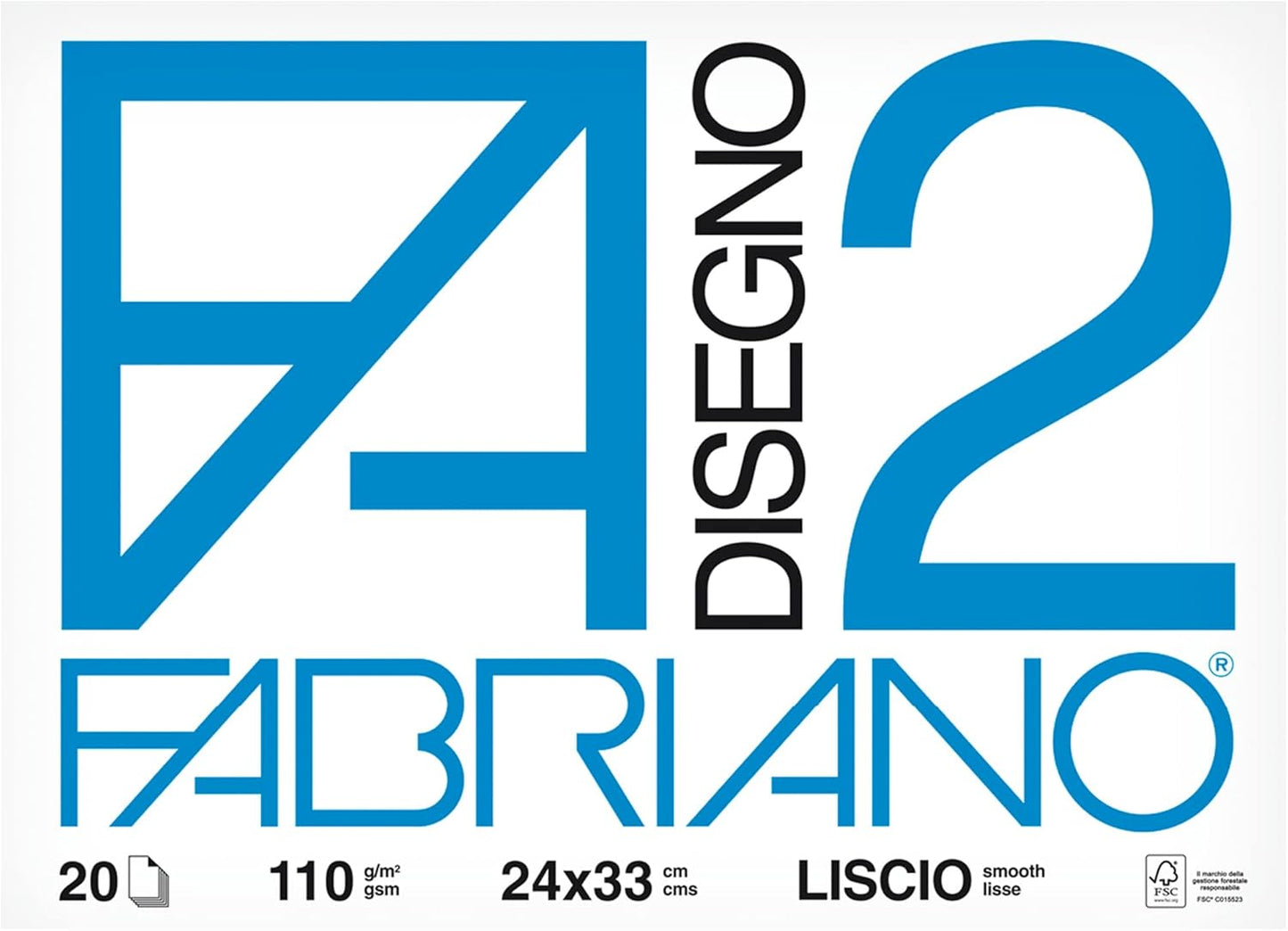 BLOCCO DA DISEGNO FABRIANO F2 - 24x33 Con Fogli Lisci