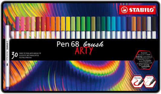 STABILO PEN 68 BRUSH ARTY - 30 Pennarelli Brush Con Scatola In Metallo