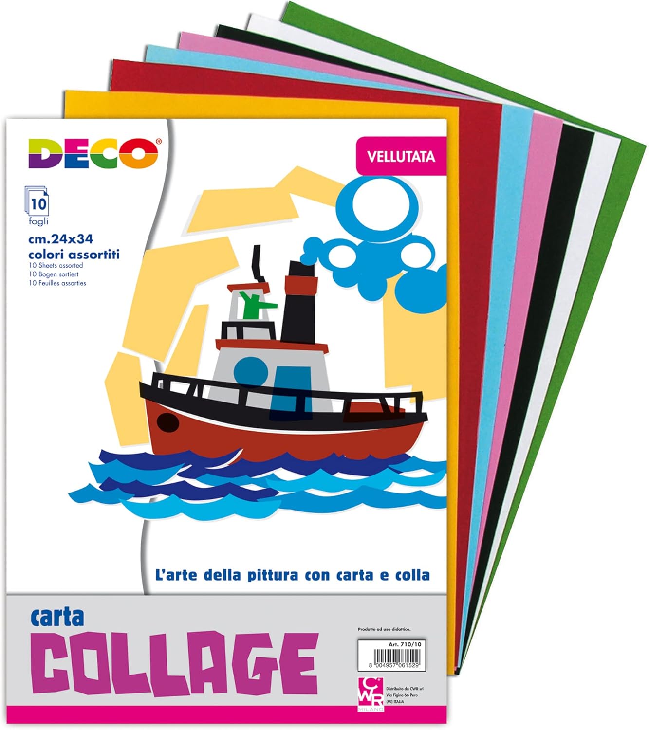 CARTA VELLUTATA - Blocco Collage Vellutato Colori Assortiti 24x34 10fg