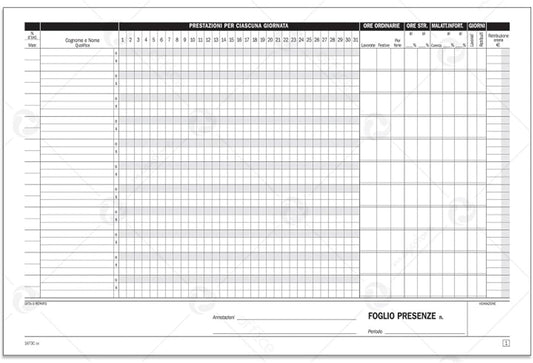 BLOCCO PRESENZE MENSILI 1673C - Duplice Copia