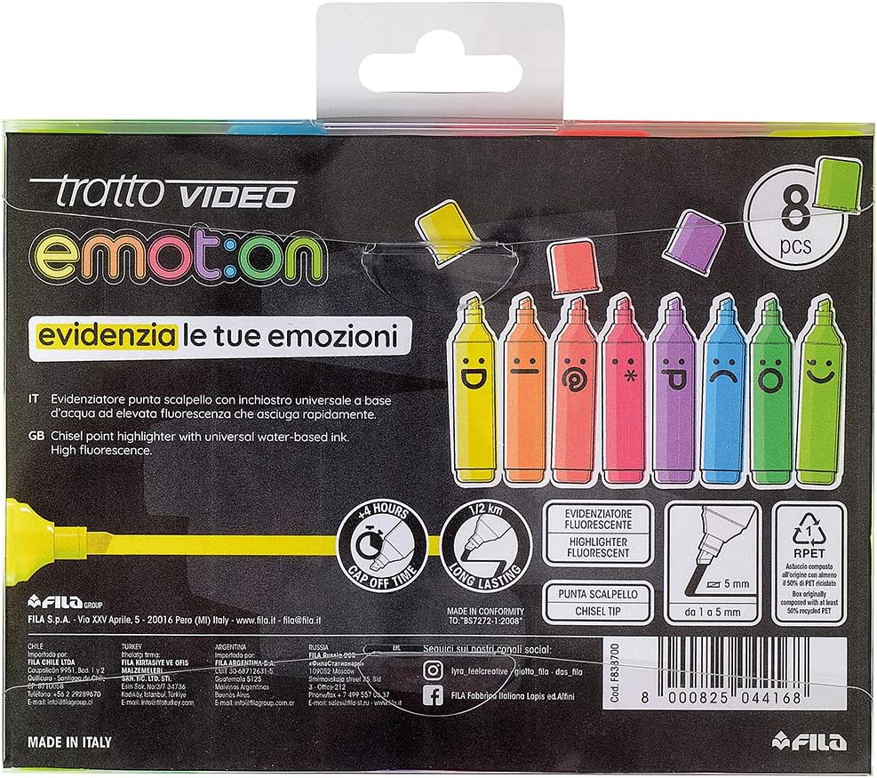 TRATTO VIDEO EMOTION - confezione 8 Evidenziatori Multicolore