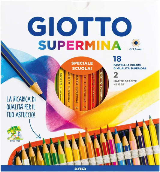 PASTELLI GIOTTO SUPERMINA - Confezione Da 18 Pz + 2 Matite Lyra