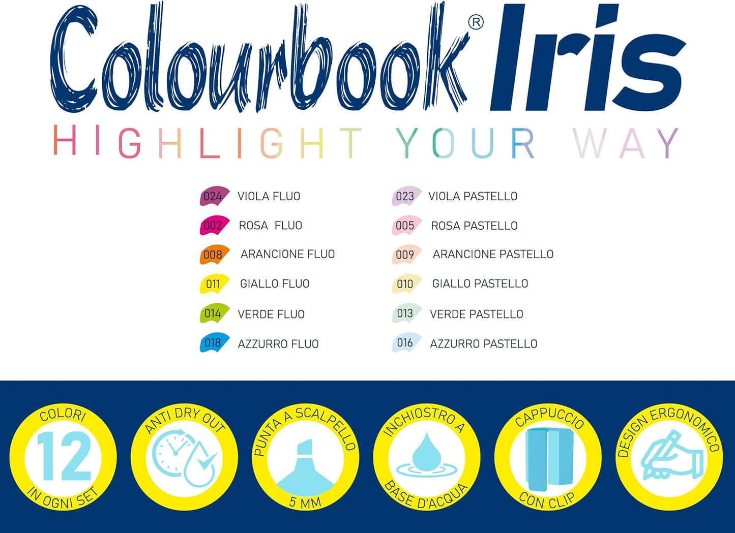 COLOURBOOK IRIS - Desk Set 12 Evidenziatori Light Selection