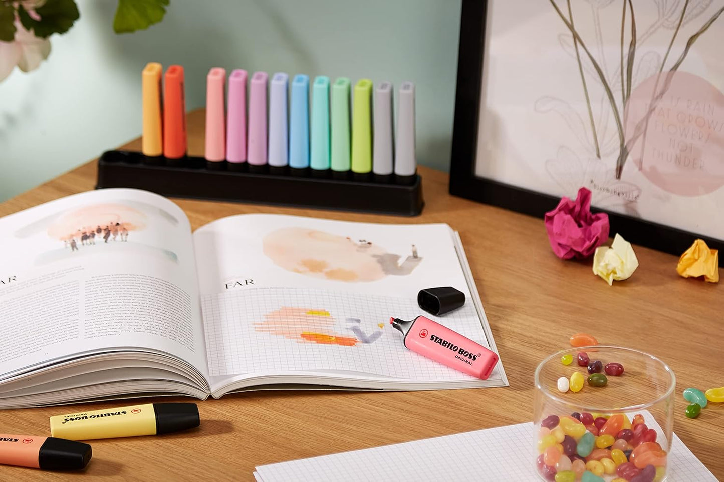 STABILO BOSS ORIGINAL - Confezione 15 Evidenziatori Pastel + 1 Deskset
