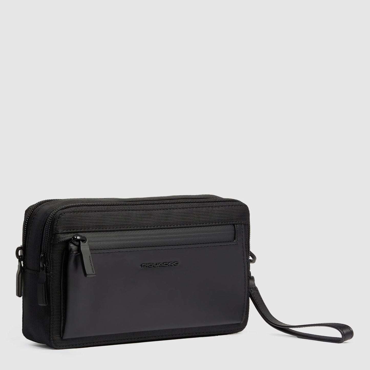 PIQUADRO - Pochette A Due Scomparti In Tessuto Riciclato Nero