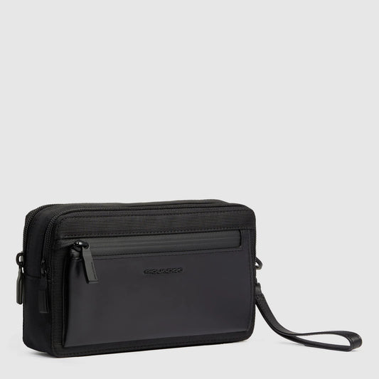 PIQUADRO - Pochette A Due Scomparti In Tessuto Riciclato Nero