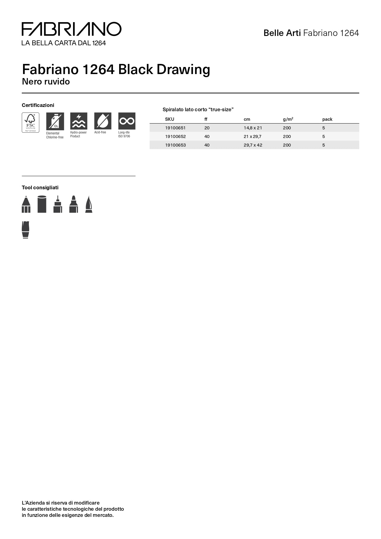 FABRIANO - Blocco 1264 Disegno Nero