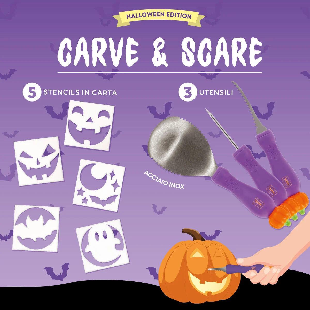 LEGAMI - Kit Per Intagliare Zucca di Halloween Carve & Scare