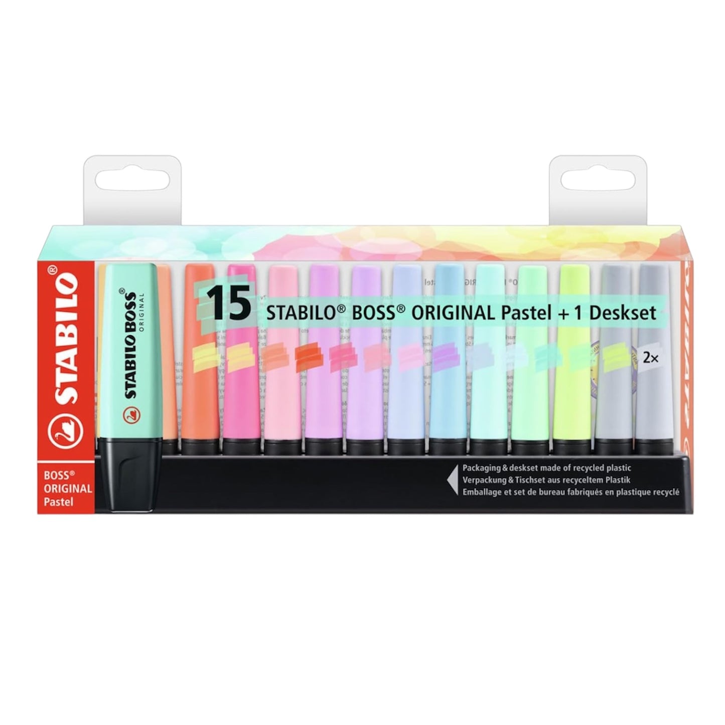 STABILO BOSS ORIGINAL - Confezione 15 Evidenziatori Pastel + 1 Deskset