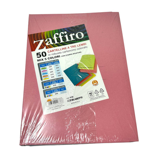 CARTELLINE ZAFFIRO BLASETTI A 3 LEMBI - Confezione 50pz Mix 5 Colori