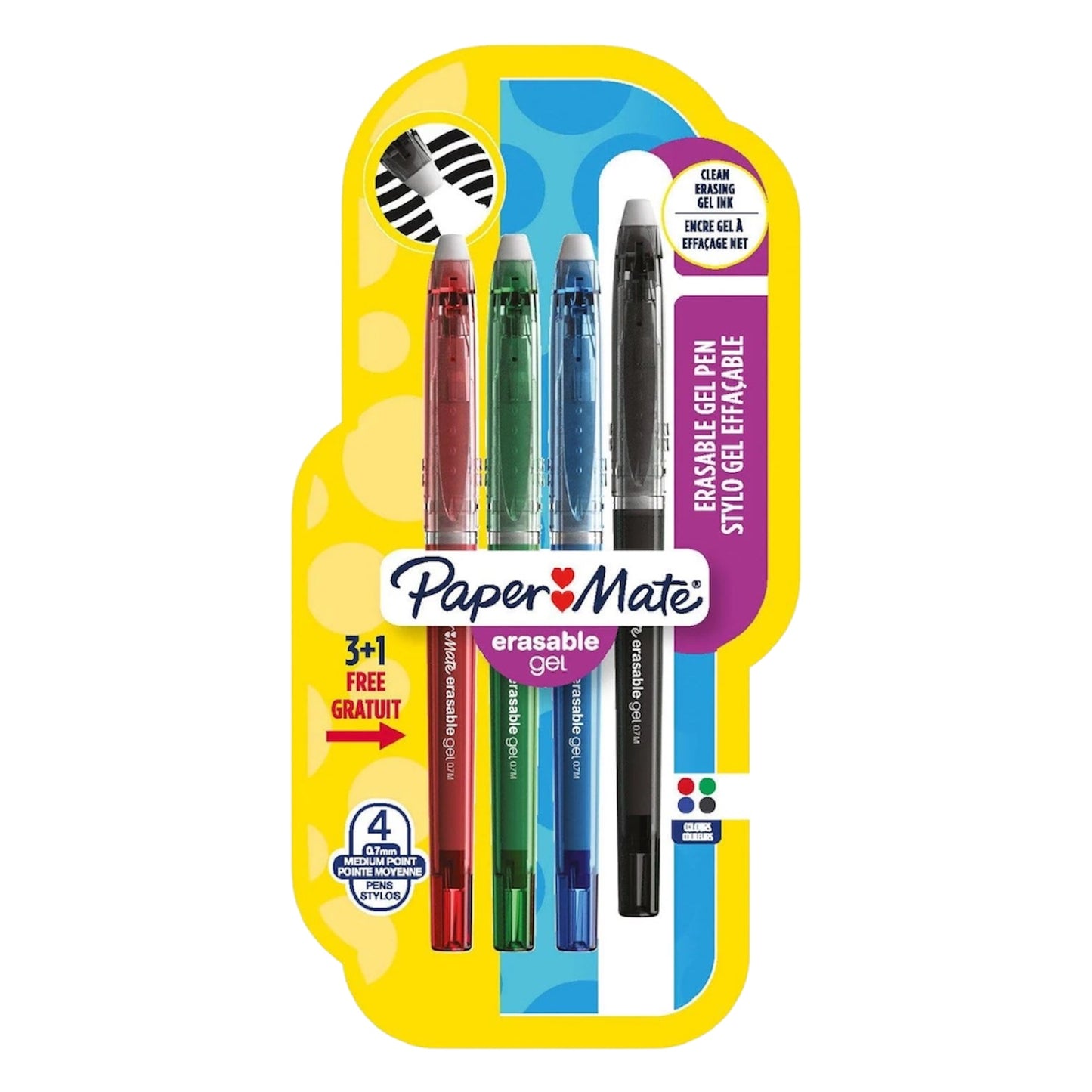 PAPER MATE ERASABLE GEL - Penna Gel Cancellabile Confezione Da 4 Pz Colori Assortiti