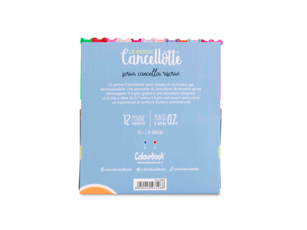 COLOURBOOK CANCELLOTTE - Set 12 Penne Gel Cancellabili Ricaricabili