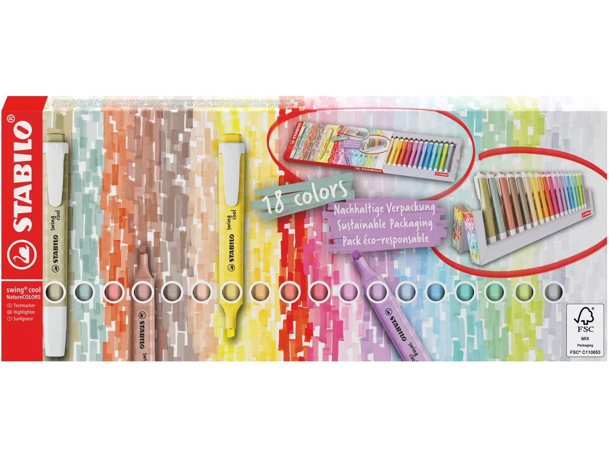 STABILO SWING COOL DESKSET - 6 Nature + 12 Pastel