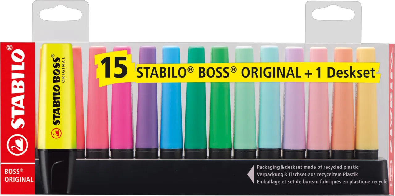 STABILO BOSS ORIGINAL DESKSET - 9 Colori Fluo + 6 Colori Pastello