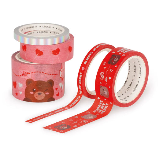 LEGAMI - Set di 5 Nastri Adesivi Decorativi di Carta Teddy Bear
