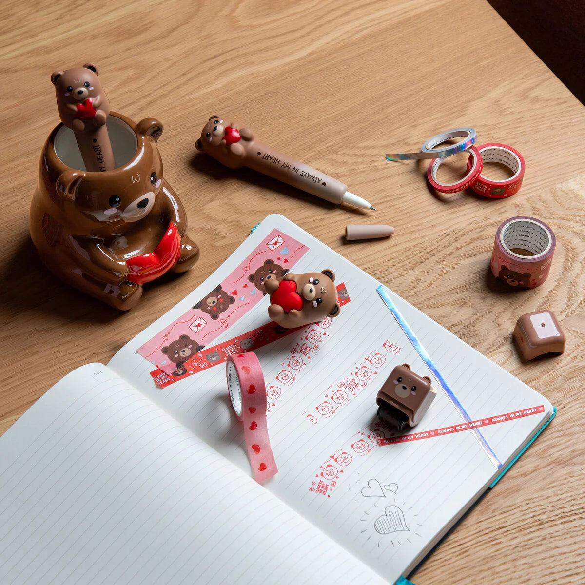 LEGAMI - Set di 5 Nastri Adesivi Decorativi di Carta Teddy Bear