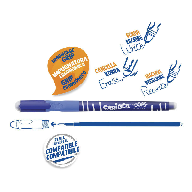 PENNA CARIOCA OOPS CON TAPPO - Con Inchiostro Cancellabile Confezione Da 2 Pz