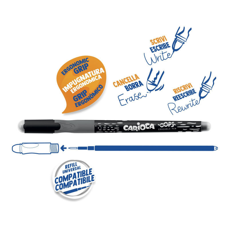 PENNA CARIOCA OOPS CON TAPPO - Con Inchiostro Cancellabile Confezione Da 2 Pz