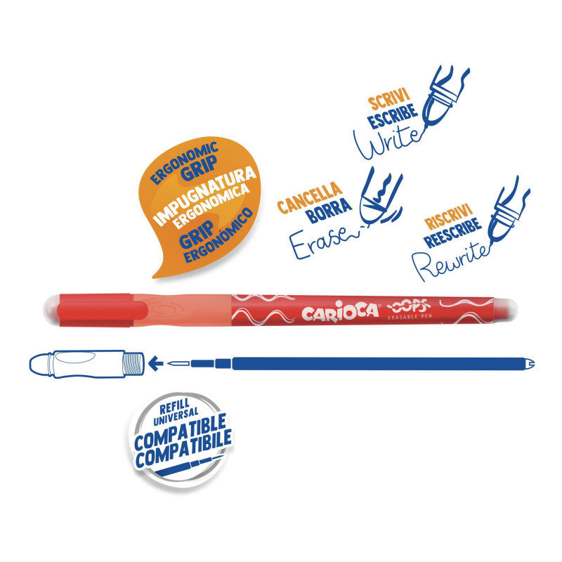PENNA CARIOCA OOPS CON TAPPO - Con Inchiostro Cancellabile Confezione Da 2 Pz