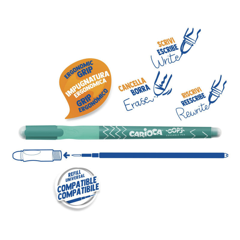 PENNA CARIOCA OOPS CON TAPPO - Con Inchiostro Cancellabile Confezione Da 2 Pz