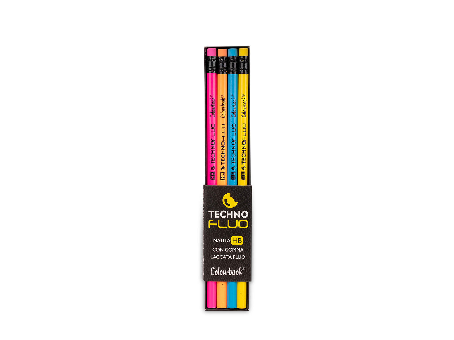 COLOURBOOK MATITE TECHNO FLUO - Set 4 matite con gomma