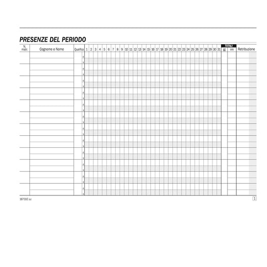 BLOCCO PRESENZE MENSILI 16731C - Duplice Copia Formato A5