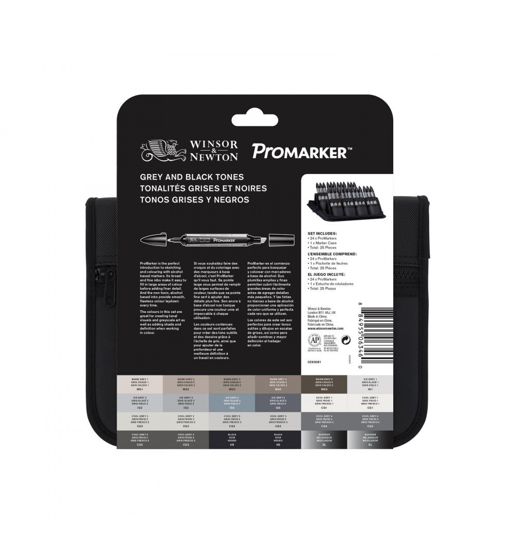 WINSOR & NEWTON PROMARKER SET - Grey And Black tones 25pz