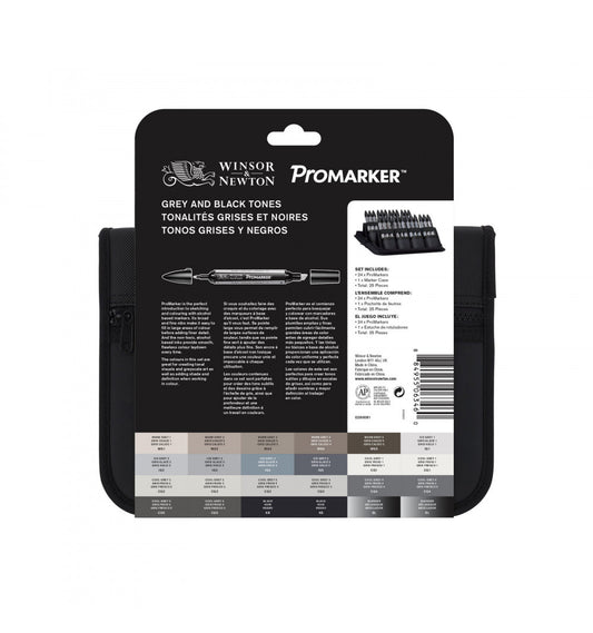 WINSOR & NEWTON PROMARKER SET - Grey And Black tones 25pz