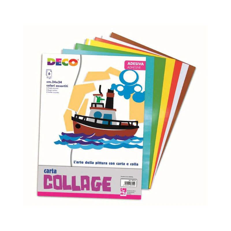 CARTA COLORATA ADESIVA - Blocco Collage Colori Assortiti 24x34 6fg