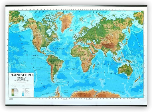 CARTA GEOGRAFICA PLANISFERO - Murale Planisfero 100x140 Bifacciale Fisica E Politica