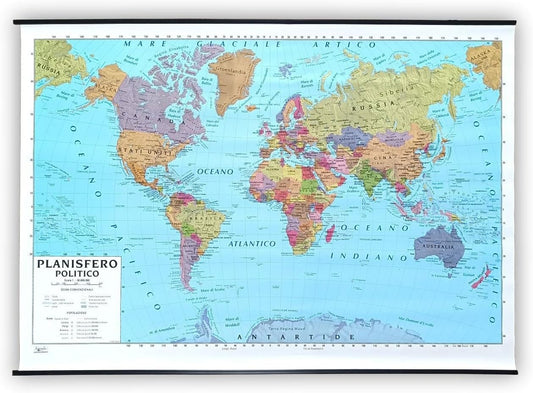 CARTA GEOGRAFICA PLANISFERO - Murale Planisfero 100x140 Bifacciale Fisica E Politica