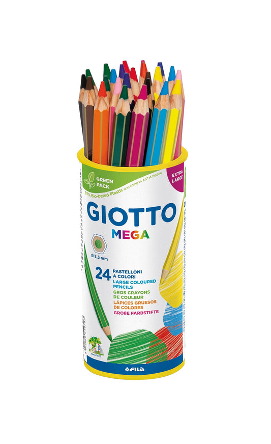 GIOTTO MEGA - Barattolo Da 24 Matite A Pastello Colorate 5.5 mm