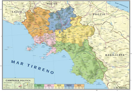 CARTA GEOGRAFICA CAMPANIA - Murale Campania 100x140 Bifacciale Fisica E Politica