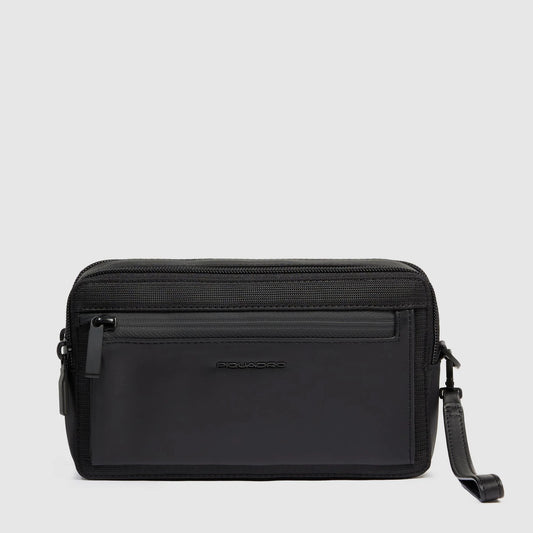 PIQUADRO - Pochette A Due Scomparti In Tessuto Riciclato Nero