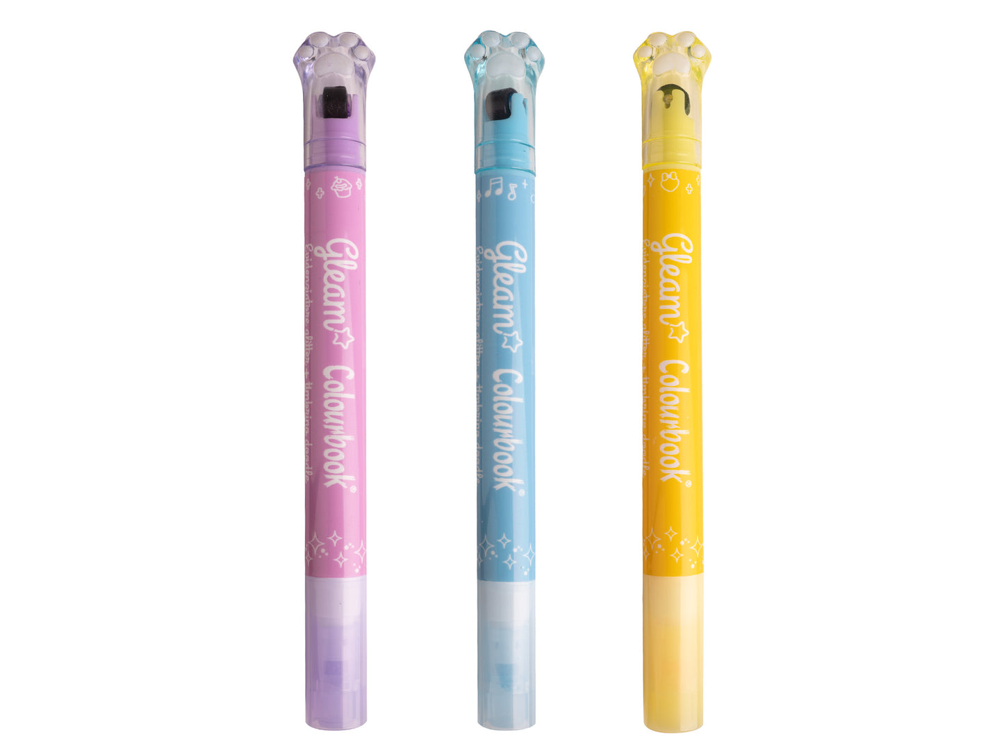 COLOURBOOK SET 3 EVIDENZIATORI GLEAM LILLA - Evidenziatori Glitterati Con Timbrino