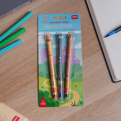 LEGAMI - Set di 3 Penne Cancellabili Erasable Pen Fur-ever Friends