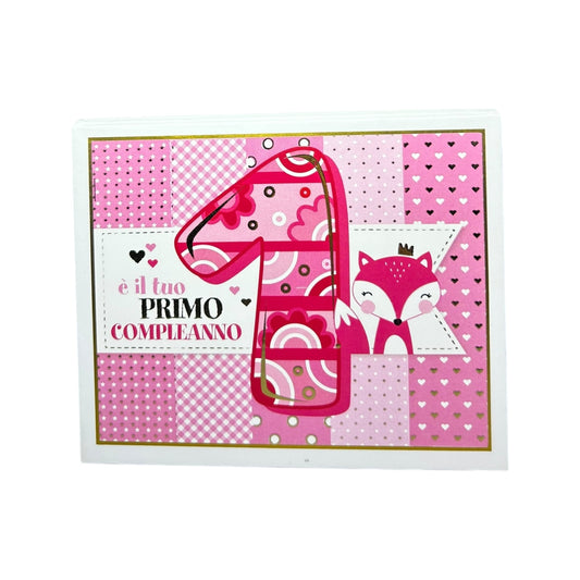SCATOLINA AUGURALE SONORA -  Primo Compleanno Rosa