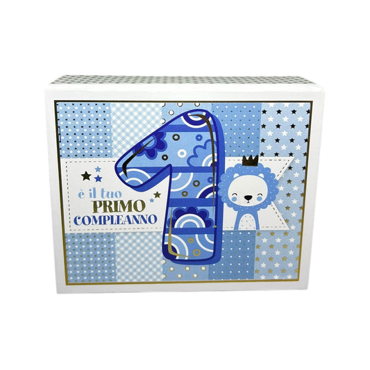 SCATOLINA AUGURALE SONORA -  Primo Compleanno Blu