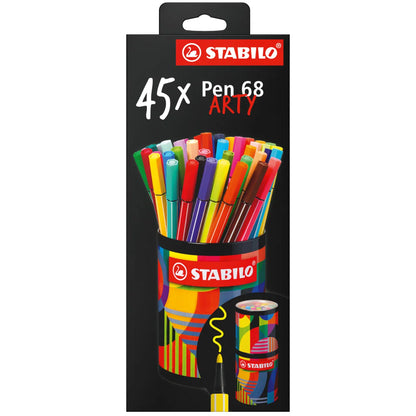 STABILO PEN 68 ARTY - 45 Pennarelli Con Porta Pennarelli In Metallo